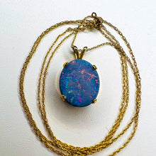 Load image into Gallery viewer, REAL 14k Yellow Gold Australian Black Opal Doublet Necklace 20" 2.4g Rainbow