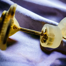 Load image into Gallery viewer, Antique 14k Gold Aurora Borealis Topaz Earrings Celestial Disk Studs 2.4g