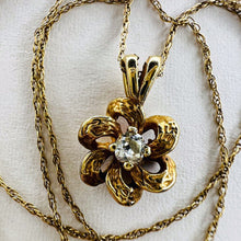 Load image into Gallery viewer, Antique 14k Gold .10 Carat Old Mine Cut Diamond Necklace 18" Victorian Love Knot