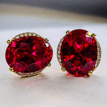 Load image into Gallery viewer, 10k Yellow Gold 4cttw Ruby & Diamond Earrings 9mm Oval Cut 1.8g Ruby Stud Earrings July Birthstone Anniversary Gift for Wife Girlfriend