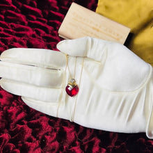 Load image into Gallery viewer, 10k Yellow Gold Ruby Diamond Necklace 18" BIG 13mm Heart Briolette Red Ruby 3.2g