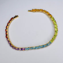 Load image into Gallery viewer, 14k Yellow Gold Multi Gemstone Rainbow Colors Eternity Tennis Bracelet 7.5" 7.6g