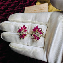 Load image into Gallery viewer, 14k Yellow Gold 3 cttw Natural Ruby & Diamond Earrings Marquise Cluster Floral