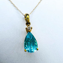 Load image into Gallery viewer, 10k Solid Gold 1.25ct Paraiba Apatite & Diamond Necklace 18" Vintage Luxury 1.5g
