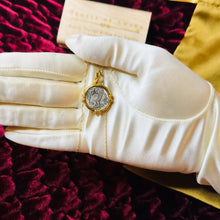 Load image into Gallery viewer, 18k Gold Ancient Goddess Athena Coin Necklace 16" Emerald Amulet 750 Gold 4.6g