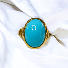 Load image into Gallery viewer, 10k Gold Sleeping Beauty Turquoise & Diamond Ring Sz 7 LARGE Cabochon Ring 5.7g