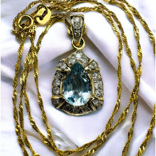 Load image into Gallery viewer, 14k Gold Natural Aquamarine Diamond Necklace 20" Vintage 2CT Pear Cut 3.4g