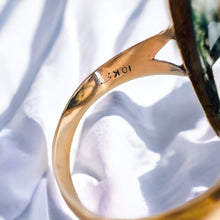 Load image into Gallery viewer, REAL 10k Yellow Gold ANTIQUE Moss Agate Ring Sz 8.25 LARGE Oval Navette Vintage