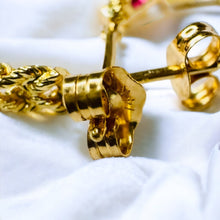 Load image into Gallery viewer, 14k Gold Diamond & Natural Ruby Earrings 3/4 CTTW Rope J Hook Half Hoops 2.5g