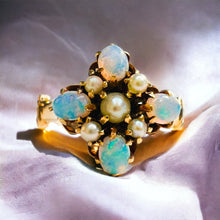 Load image into Gallery viewer, Antique 10k Yellow Gold Opal Seed Pearl Ring Size 5.5 Victorian Estate 2.15g