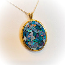Load image into Gallery viewer, 14k Yellow Gold Black Opal Necklace 18" Mosaic Australian Opal 3.5g Vintage
