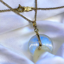 Load image into Gallery viewer, 14k Yellow Gold Crescent Moonstone & Diamond Necklace 15" Solid 585 Gold 2.4g