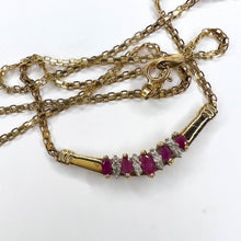 Load image into Gallery viewer, 10k Yellow Gold Ruby & Diamond Necklace 18" 33mm Chevron Pendant Christmas Gift