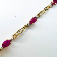 Load image into Gallery viewer, 10k Yellow Gold Natural Ruby Tennis Bracelet 7" Oval Cut Rubies & Diamond 4g