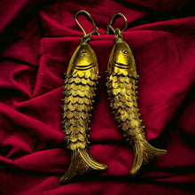 Load image into Gallery viewer, Antique 14k Gold Articulated Fish Earrings LARGE 68mm Victorian Oriental 6.1g