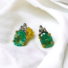 Load image into Gallery viewer, 10k Gold Diamond and Natural Emerald Earrings 1/2 Carat T.W. Stud Earrings .7g