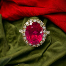 Load image into Gallery viewer, 10k Gold 4.25cttw Ruby Halo Ring Size 5.25 Oval Cut Ruby Diamond Ring For Wife