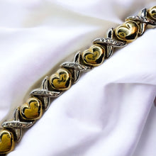 Load image into Gallery viewer, 10k Yellow Gold 8.5mm XO Love Tennis Bracelet 7.15" Two Tone White Gold 7g