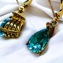 Load image into Gallery viewer, 10k Yellow Gold 2ctw Natural Paraiba Apatite & Diamond Drop Dangle Earrings 2.5g