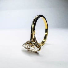 Load image into Gallery viewer, 10k Yellow Gold Diamond Moissanite Hidden Halo Engagement Ring Size 5.75 2.3g Marquise Cut Wedding Ring Micro Pave Halo Diamond Ring