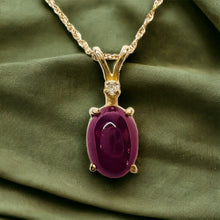 Load image into Gallery viewer, 14k Yellow Gold Natural Ruby & Diamond Necklace 16" 2cttw Ruby Cabochon 1.6g