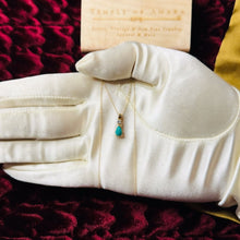 Load image into Gallery viewer, 14k Gold Natural Turquoise & Diamond Necklace 18" Pear Cut Cabochon Solitaire 1g