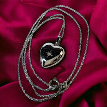 Load image into Gallery viewer, 14k White Gold Heart Photo Locket Necklace Natural Diamond Necklace 18.5" 2.3g