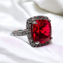 Load image into Gallery viewer, 10K White Gold 4cttw Ruby Halo Ring Size 5.5 Cluster Engagement Ring Diamonds