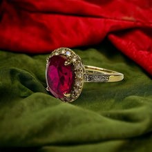 Load image into Gallery viewer, 10k Gold 4.25cttw Ruby Halo Ring Size 5.25 Oval Cut Ruby Diamond Ring For Wife