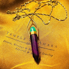 Load image into Gallery viewer, 14k Yellow Gold Chrysophrase Sugilite Pendulum Necklace 22" Healing 7.9g