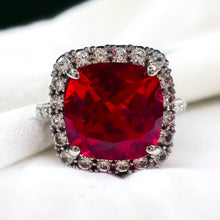 Load image into Gallery viewer, 10K White Gold 4cttw Ruby Halo Ring Size 5.5 Cluster Engagement Ring Diamonds
