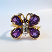 Load image into Gallery viewer, 10k Yellow Gold 1.25ct Natural Amethyst Butterfly Ring Size 7 Amethyst Ring 2.2g