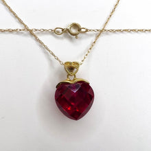 Load image into Gallery viewer, 10k Yellow Gold Ruby Diamond Necklace 18" BIG 11mm Heart Briolette Red Ruby 2g