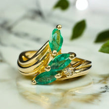 Load image into Gallery viewer, 14k Gold Natural Emerald & Diamond Ring Size 5.75 Marquise Anniversary Gift 3.3g