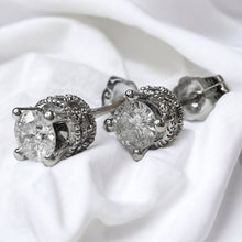 Load image into Gallery viewer, 14K White Gold Natural Diamond Earrings 1/2CT Hidden Halo Crown Round Cut Studs