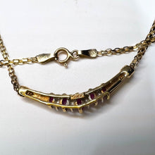 Load image into Gallery viewer, 10k Yellow Gold Ruby & Diamond Necklace 18" 33mm Chevron Pendant Christmas Gift