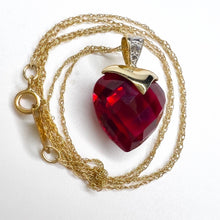 Load image into Gallery viewer, 10k Yellow Gold Ruby Diamond Necklace 18" BIG 13mm Heart Briolette Red Ruby 3.3g