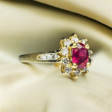 Load image into Gallery viewer, 14k Gold Natural Ruby Ring Sz 8 Oval Cut Ruby & Halo Diamond Ring 2/3CTTW 2g