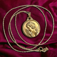 Load image into Gallery viewer, 10k Yellow Gold Cherub Necklace 18" Guardian Angel Coin Medallion Necklace 1.3