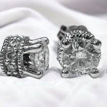 Load image into Gallery viewer, 14K White Gold Natural Diamond Earrings 1/2CT Hidden Halo Crown Round Cut Studs