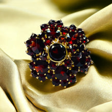 Load image into Gallery viewer, 10k Yellow Gold Antique Bohemian Garnet Ring Size 7.75 by BIRKS Rose Cut Cluster