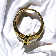 Load image into Gallery viewer, 10k Gold Natural Emerald & Diamond Ring Sz 7.75 Oval Cut Emerald Pave Diamonds