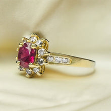 Load image into Gallery viewer, 14k Gold Natural Ruby Ring Sz 8 Oval Cut Ruby & Halo Diamond Ring 2/3CTTW 2g