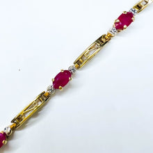 Load image into Gallery viewer, 10k Yellow Gold Natural Ruby Tennis Bracelet 7" Oval Cut Rubies & Diamond 4g