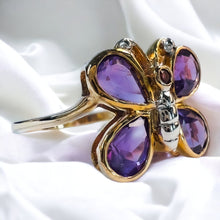 Load image into Gallery viewer, 10k Yellow Gold 1.25ct Natural Amethyst Butterfly Ring Size 7 Amethyst Ring 2.2g
