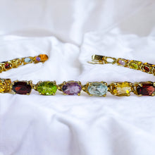 Load image into Gallery viewer, 14k Yellow Gold Multi Gemstone Rainbow Colors Eternity Tennis Bracelet 7" 8.1g