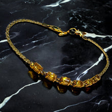 Load image into Gallery viewer, Estate 10k Yellow Gold Natural Citrine Tennis Bracelet 7.15"L Bismark Link Chain 2.2g November Birthstone Bracelet Anniversary Gift for Wife