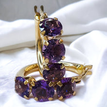 Load image into Gallery viewer, 10k Yellow Gold Natural Amethyst Hoop Earrings 17mm Prong Set Hoops 1g February