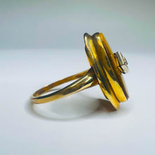 Load image into Gallery viewer, Antique REAL GOLD 10k Yellow Gold Tigers Eye & Old Mine Cut Diamond Ring size 5