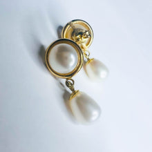 Load image into Gallery viewer, Authentic Solid 14k Yellow Gold Button Pearl & Drop Pearl Dangle Earrings 3.2g